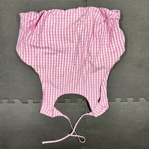 Pink & White Gingham Emerson Lane Cotton Womens Bodysuit With Adjustable Ties